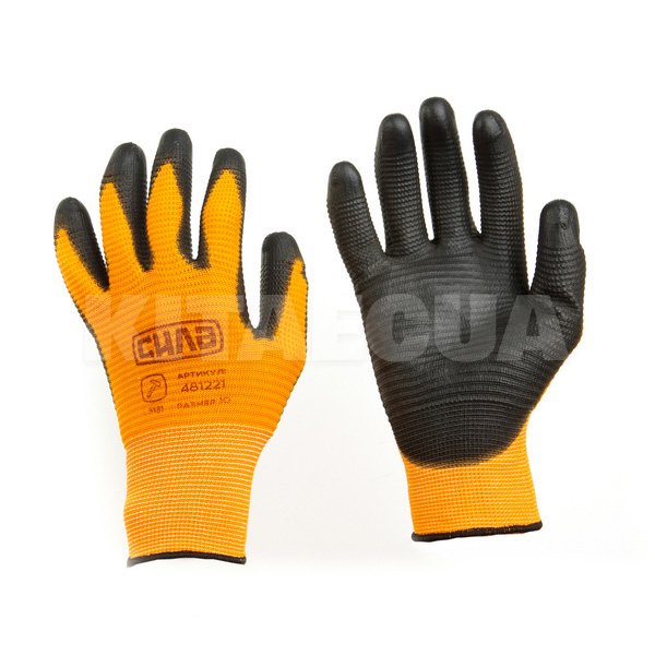 Перчатки рабочие полиуретановые оранжево-черные 10" СИЛА (481222)