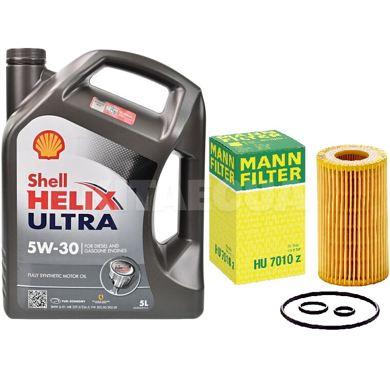 Масло синтетическое 5л 5W-30 Helix Ultra + фильтр Mann-Filter на Mercedes-Benz E-Class E200D SHELL (550040640-HU7010z)