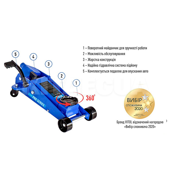 Домкрат гидравлический подкатной до 3.5т (145мм-500мм) VITOL (DP-35038) - 3