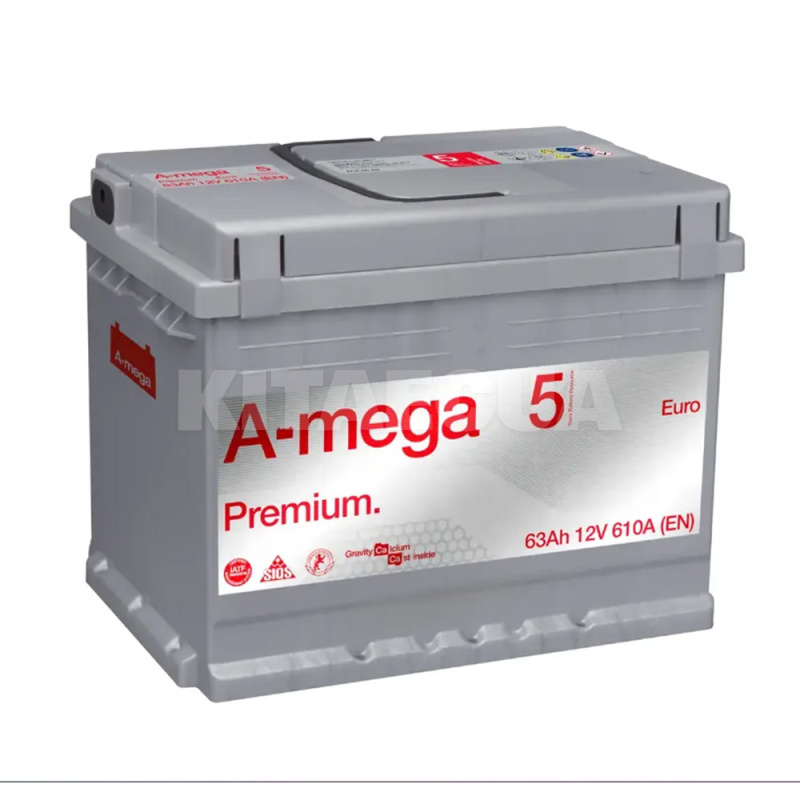 Аккумулятор автомобильный 63Ач 610А "+" справа A-Mega (6СТ-63-А3-euro-Premi)