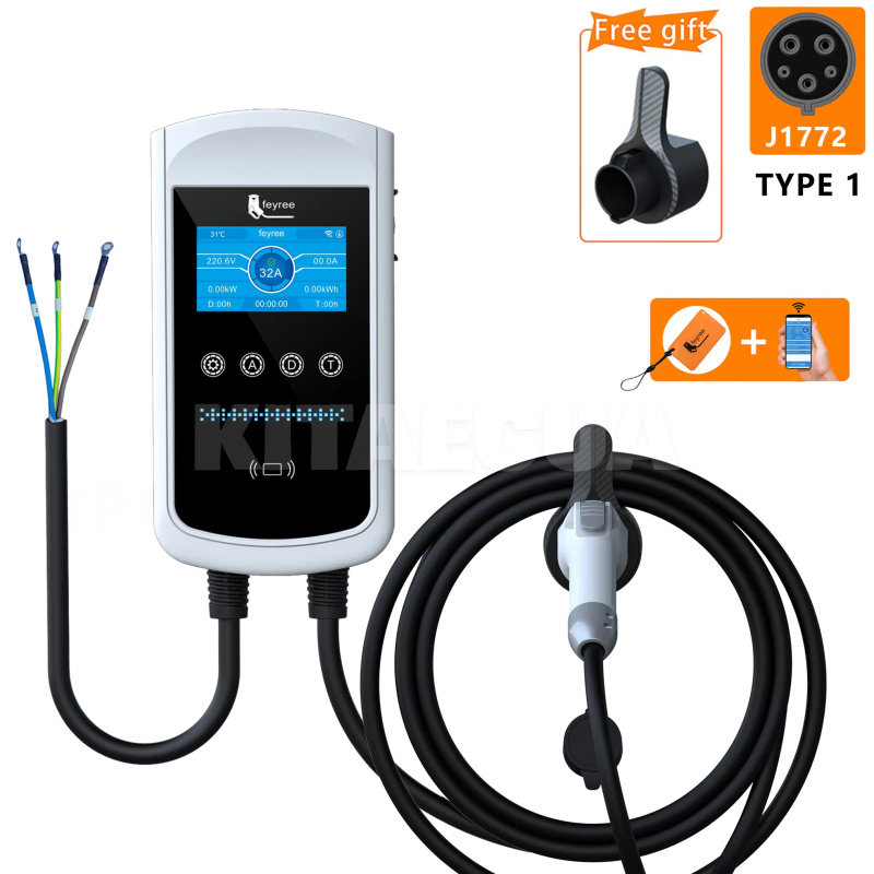 Зарядка для электромобиля Type 1 7.4 кВт 32А 1-фаза Wi-Fi Pisces FEYREE (FY7-32-1PH-TP1-CS)