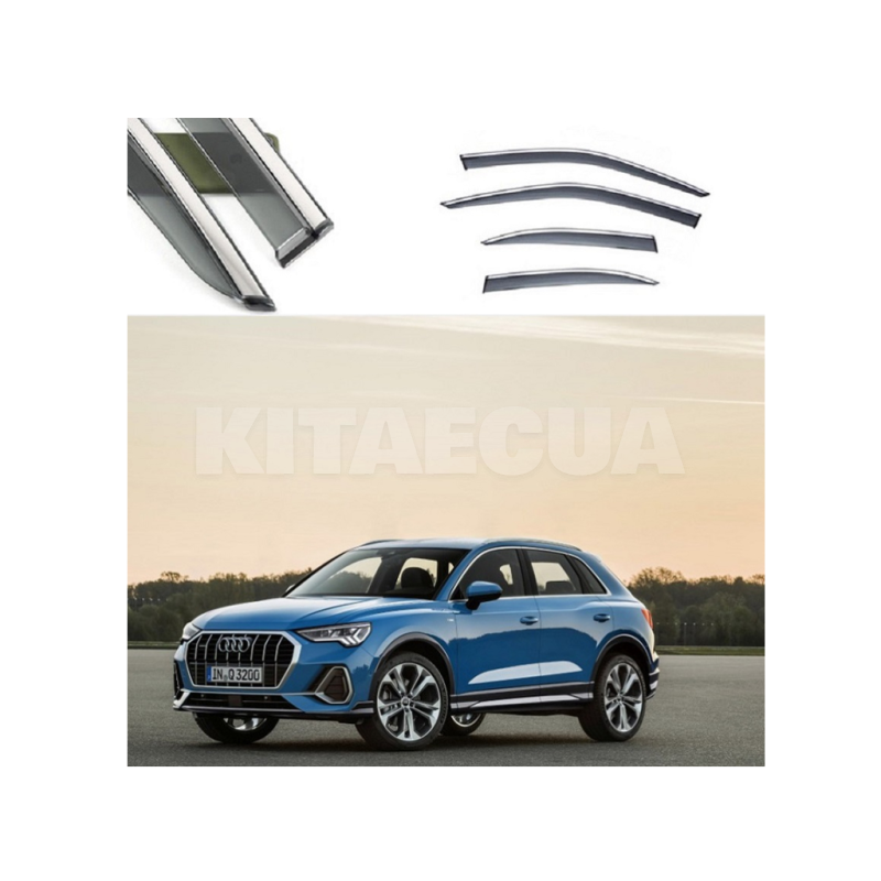 Дефлекторы окон (ветровики) молдинг из нержавеющей стали 3D на Audi Q3 (2019-2020) 4 шт. FLY (BADQ31923-W/S)