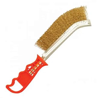 Щітка з металу 1-рядна латунна з пластиковою ручкою 
