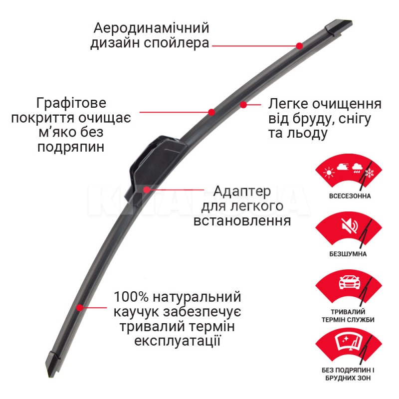 Щітка склоочисника (двірник) 600 мм безкаркасна Aero MAXION (MXWP-Aero-24-600) - 4