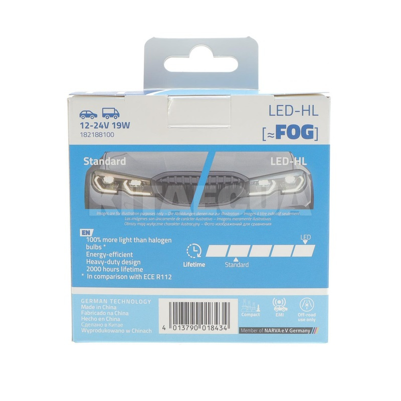 LED лампа для авто H8/H11/H16 FOG 19W 6000K Range Power Advanced +100% NARVA (182188100) - 8