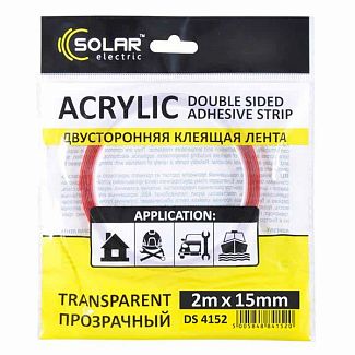 Двостороння клейка стрічка 2 м х 20 мм прозора Solar