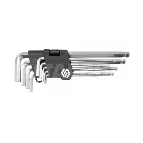 Набір шестигранних ключів Г-подібних із кульовим наконечником 2-10 мм 9 предметів VOREL (56477)