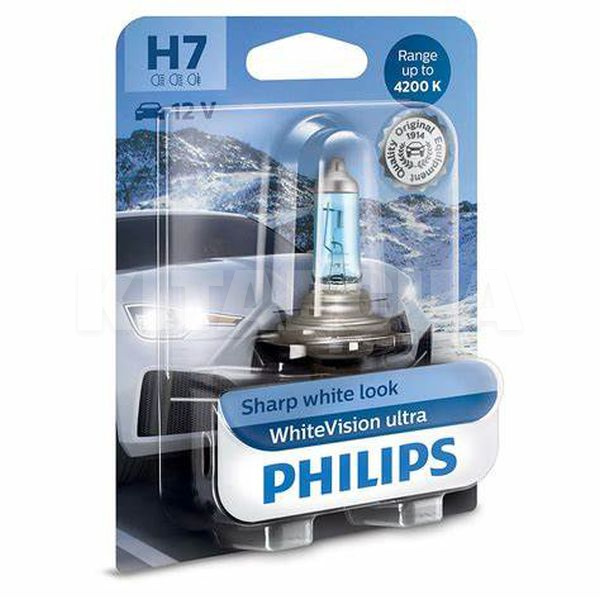 Галогенна лампа H7 55W 12V WhiteVision Ultra +60% PHILIPS (12972WVUB1)