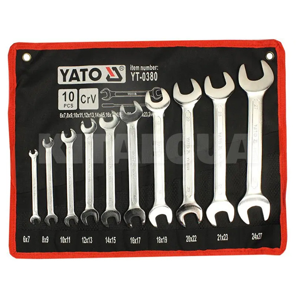 Набор рожковых ключей 6-27мм Cr-V DIN3110 10 предметов YATO (YT-0380)