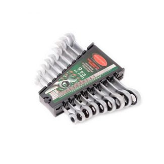 Набор ключей комбинированных трещеточных 9 предметов 8-19 мм с шарниром ROCKFORCE