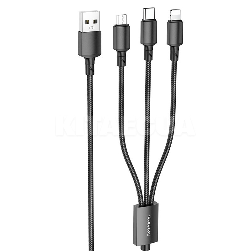 Кабель USB - Type-C/Lightning/microUSB 2A BX72 1м черный BOROFONE (BX72LUMB) - Kitaec.ua 2 Кабель USB - Type-C/Lightning/microUSB 2A BX72 1м черный BOROFONE (BX72LUMB) - 2