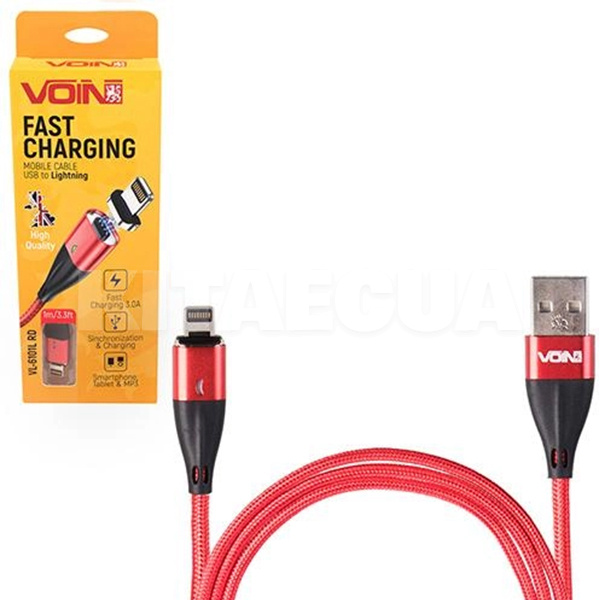 Кабель USB - Lightning 3А VL-6101L 1м красный VOIN (VL-6101L RD)