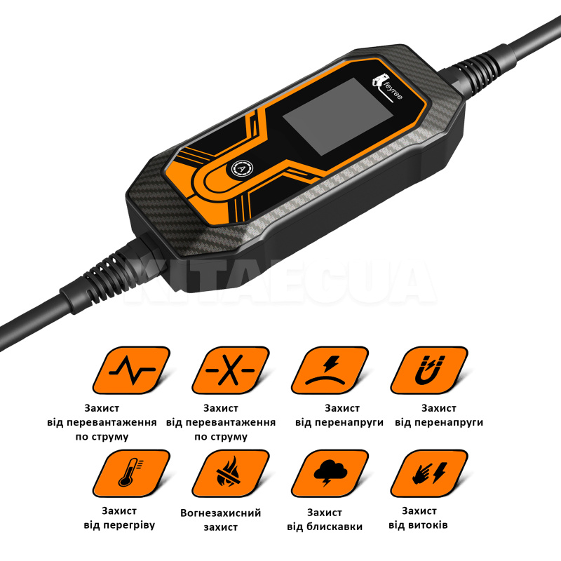 Зарядка для электромобиля 7.4 кВт 32А 1-фаза Type 1 (американское авто) Lion King FEYREE на HYUNDAI Kona Electric (FY7-32-1PH-TP1-K7-C5) - 4