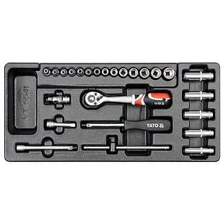 Набір торцевих насадок. CrV з тріскачкою 1/4" 25 предметів у ложементі YATO