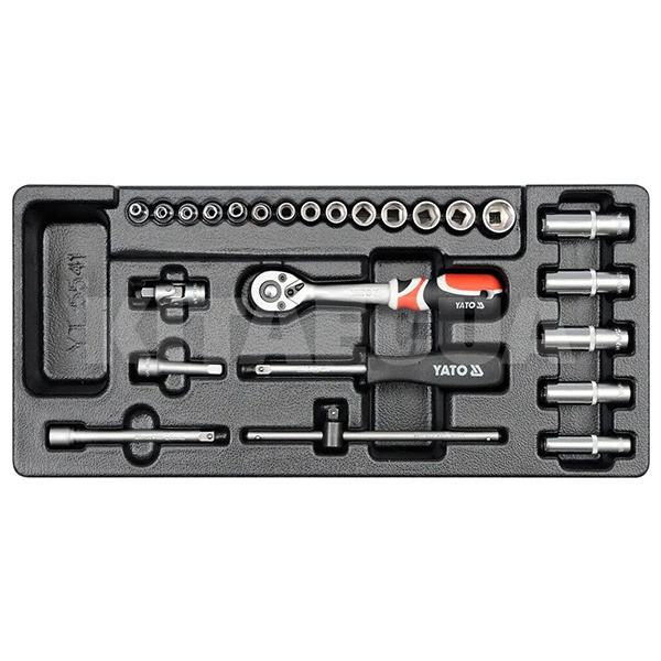 Набір торцевих насадок. CrV з тріскачкою 1/4" 25 предметів у ложементі YATO (YT-5541)