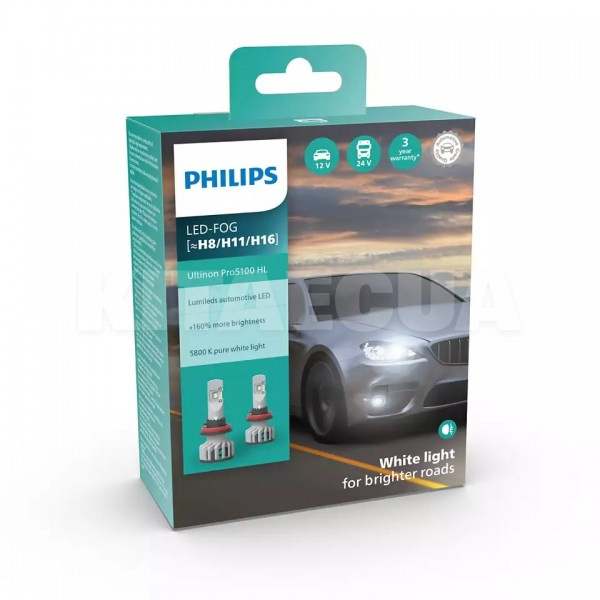 LED лампа для авто Ultinon Pro5100 HL PGJ19-2 9W 5800K (комплект) PHILIPS (11366U51X2) - 2