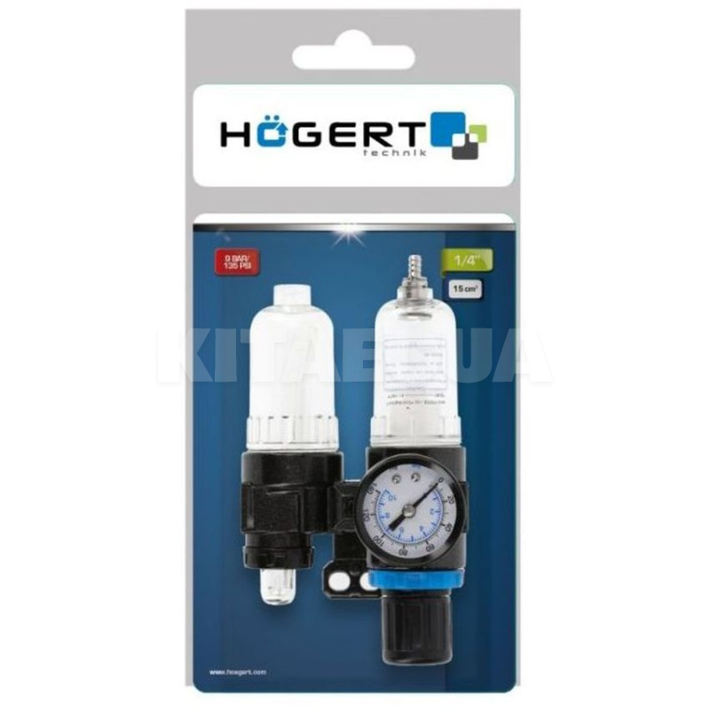 Фильтр-регулятор с манометром и лубрикатором пневматический 1/4" 9 бар HOGERT (HT4R874) - 2
