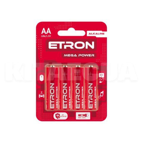Батарейка циліндрична лужна AA 1,5 в 4 шт. в блістері Mega Power ETRON (АА-С4)