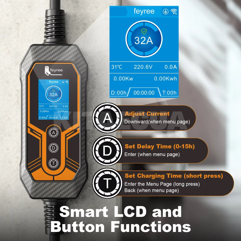Зарядка для электромобиля Type Tesla 7.4 кВт 32А 1-фаза Wi-Fi Lion King FEYREE (FY7-32-1PH-TS-K8) - 4