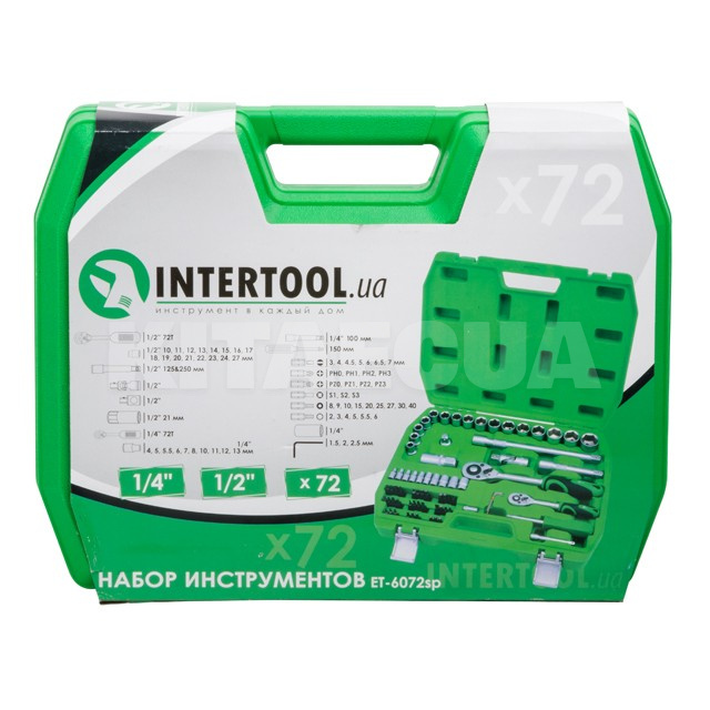 Набор инструментов 1/2" и 1/4" 72 предмета Intertool (ET-6072SP) - 2