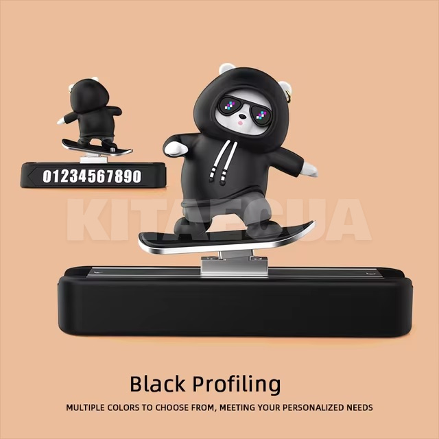 Парковочная карта с фигуркой "Медведь на скейте" магнитная черная (Black-Number-plate) - 2
