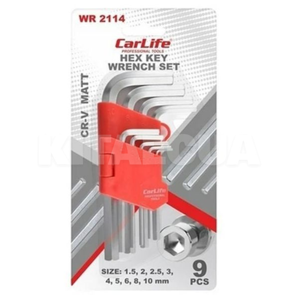 Набор Г-образных шестигранных коротких ключей 9 предметов 1.5-10мм CARLIFE (WR2114)