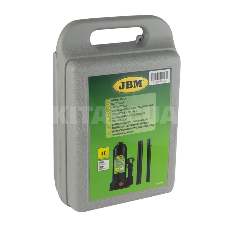 Домкрат гідравлічний пляшковий до 3т (194-371мм) JBM (51906) - 3
