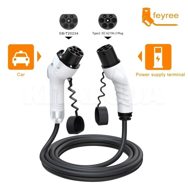 Зарядный кабель для электромобиля Feyree 7.4 кВт 32А 1-фаза 5м Type 2 (станция) - GB/T AC (авто) FEYREE (CL7-T2GBT) - 3