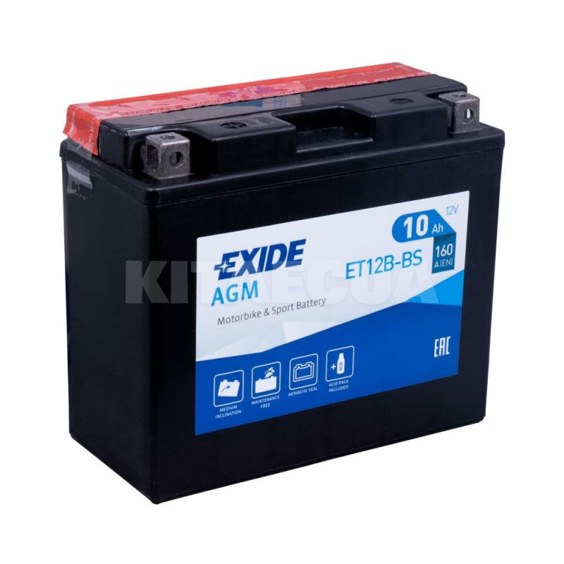 Мото акумулятор 10Ач 160А "+" зліва EXIDE (ET12B-BS)