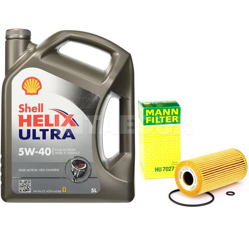 Олія синтетична 5л 5W-40 Helix Ultra + Фільтр Mann-Filter на Hyundai Tucson 2.0 CRDi SHELL (550052838-HU7027z)