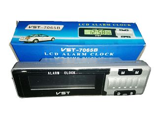 Автомобильные часы универсальные с внутренним термометром 7065V серые VST