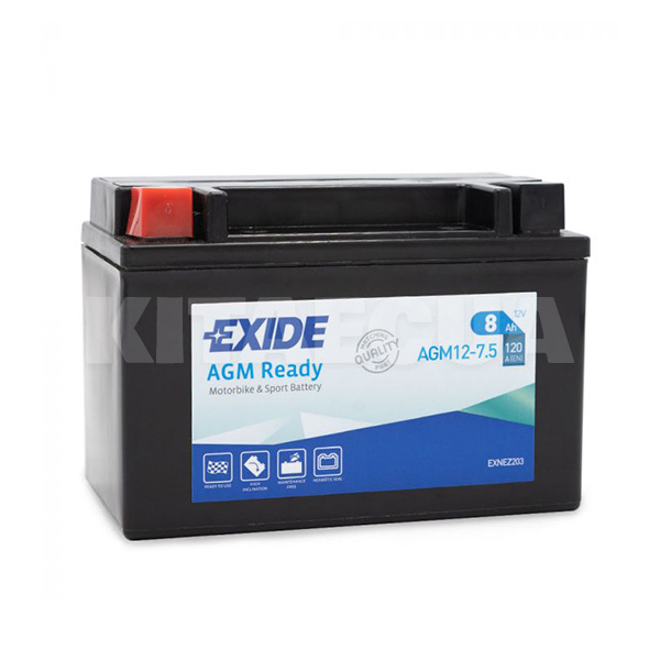 Мото акумулятор 8Ач 120А "+" зліва EXIDE (AGM12-7.5)