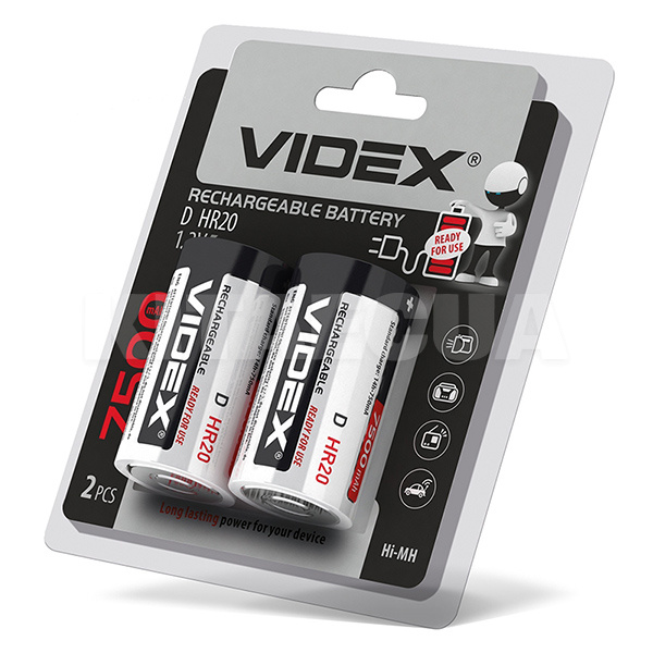 Акумулятор HR20 7500 mAh циліндрична нікель-металогідридна 1,2 В D (2 шт.) VIDEX (HR20/7500/2DB)