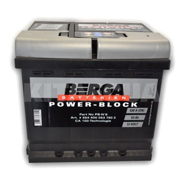 Аккумулятор автомобильный 54Ач 530А "+" справа BERGA (554400053)