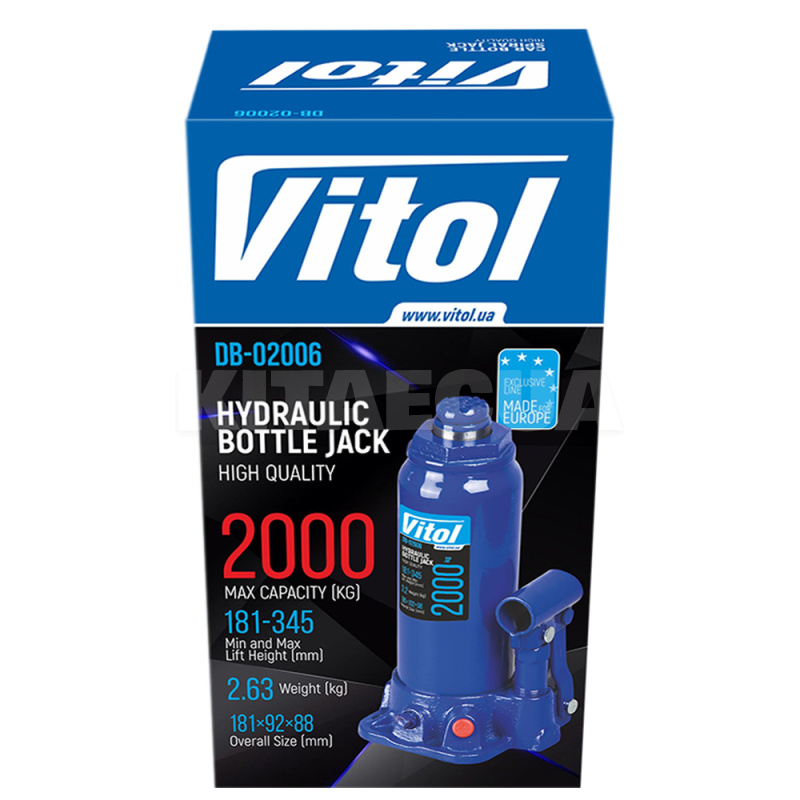 Домкрат гідравлічний телескопічний до 2т (181мм-345мм) VITOL (ДБ-02006-VITOL) - 4
