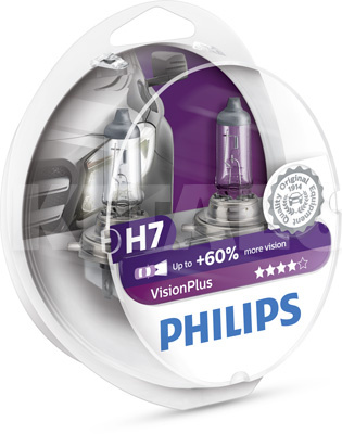 Галогенні лампи H7 55W 12V VisionPlus +60% комплект PHILIPS (PS 12972 VP S2) - 6