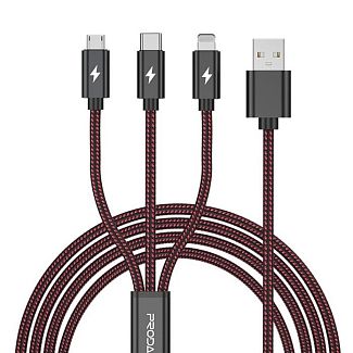 Кабель 3в1 USB - microUSB/Lightning/Type-C 2A PD-B65th 1.2м красный Proda