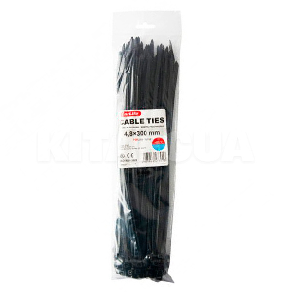 Стяжки черные пластиковые 300 x 4.8 мм 100 шт. CARLIFE (BL4.8x300)