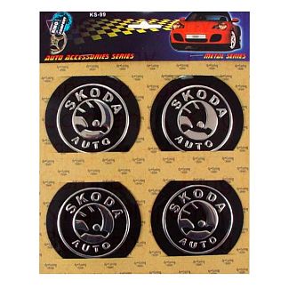 Наклейка на колпаки D90 мм "SKODA" черные 4шт. KING COMPANY