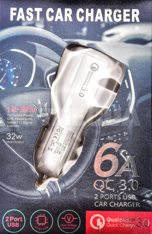 автомобільний зарядний пристрій 2 USB Qualcom 3.0 6A White CQC-200 XoKo (CQC-200-WH-XoKo) - 2