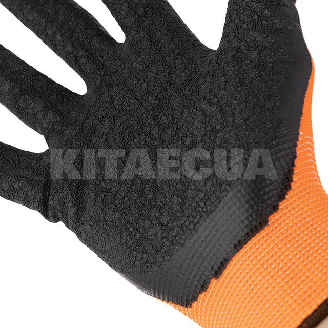 Перчатка оранжевая синтетическая с черным рифленым латексом 9" Intertool (SP-0120) - 2