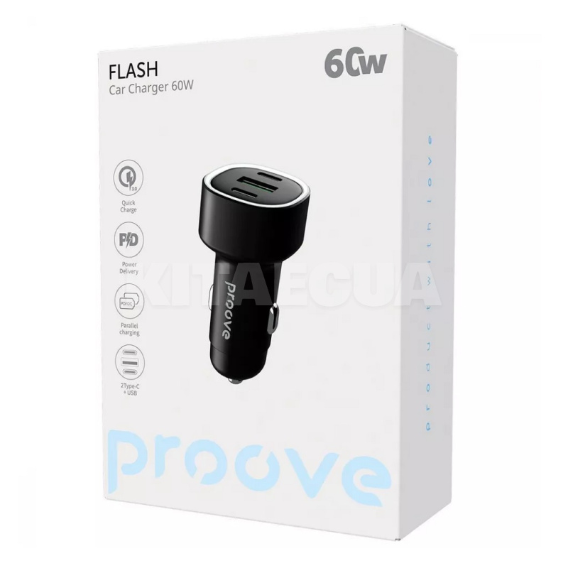 автомобільний зарядний пристрій 60W USB+2Type-C Flash PROOVE (600770001) - 2