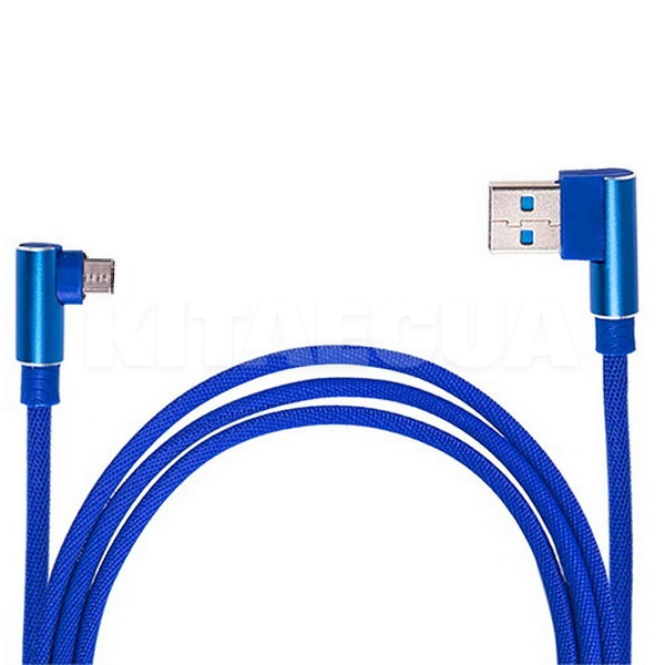 Кабель USB-microUSB в тканинній оплітці, з кутовими конекторами синій PULSO ((400) Bl)