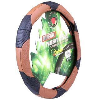 Чехол на руль XL (41-43 см) черно-коричневый искуственная кожа inDrive