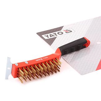 Щітка з металу 4-рядна латунна з пластиковою ручкою + Скребок YATO