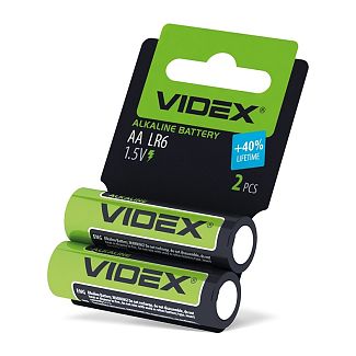 Батарейка цилиндрическая щелочная AA 1.5 В 2шт. SHRINK CARD VIDEX