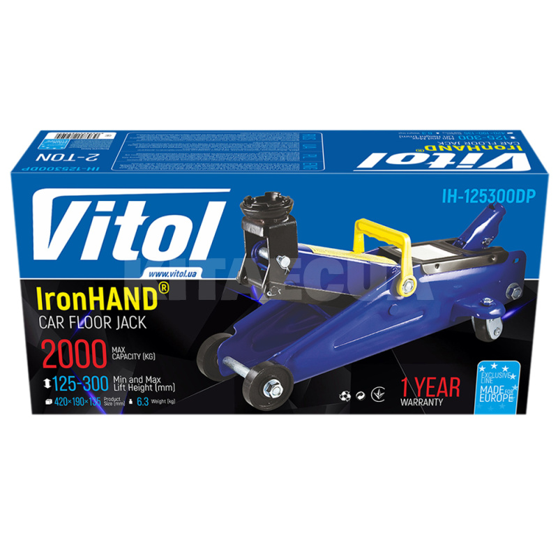 Домкрат гідравлічний підкатний до 2т (125мм-300мм) IronHAND VITOL (IH-125300DP) - 2