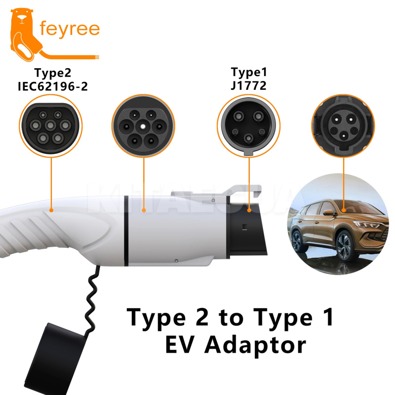 Переходник Feyree 7.4 кВт 32А 1-фаза Type 2 - Type 1 с замком FEYREE (P-T2T1L) - 7