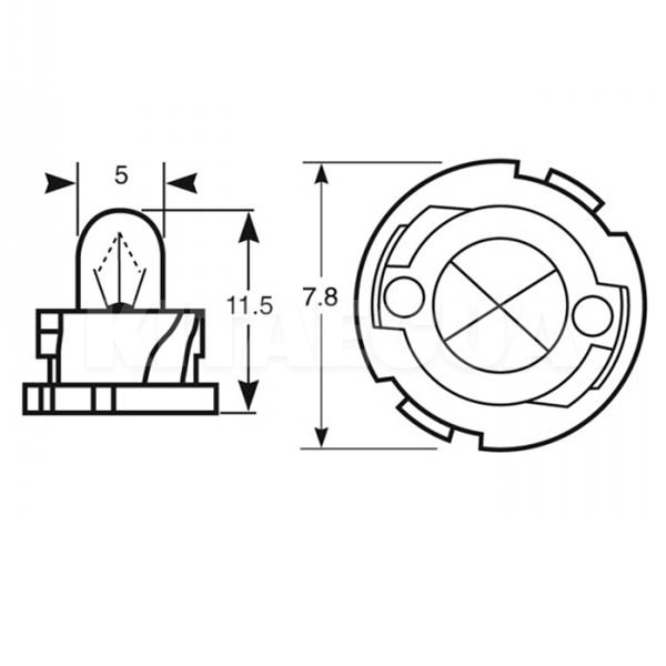 Лампа накаливания F4.8 1.2W 12V standart panel bulb RING (R509TFBK/12-RING) - 2