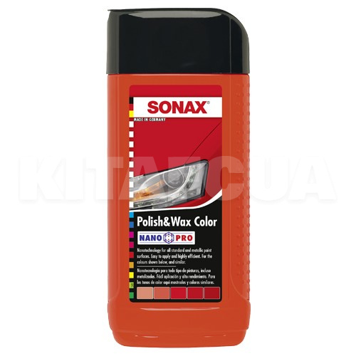 Кольоровий поліроль c воском червоний 250мл Polish&Wax Color NanoPro Sonax (296441)